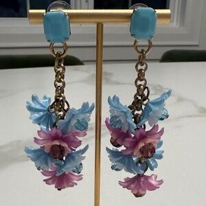 DANNY POLLAK - Whimsical Pastel Floral Drop Earrings Statement Garden